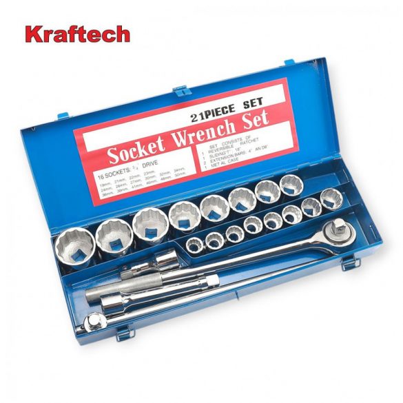 KrafTech  3/4" Meghajtású Ütvecsavarozó Fej Készlet 19-50mm, 21 Darabos HB-6890