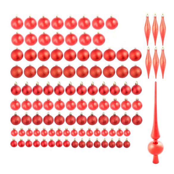 112 db-os karácsonyfadísz szett, piros HOP1001123-1